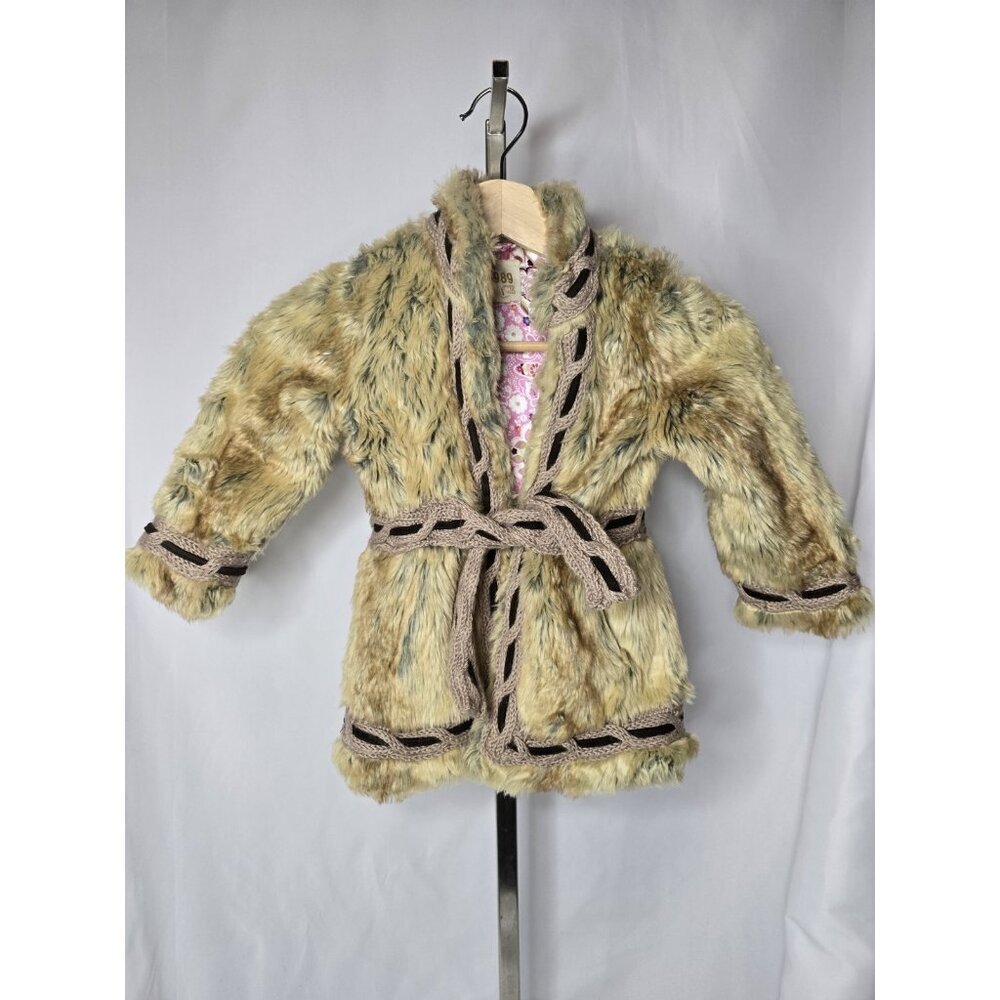 The Childrens Place Bohemian Boho Style Coat Faux Fur Jacket With Tie Belt- 3T
